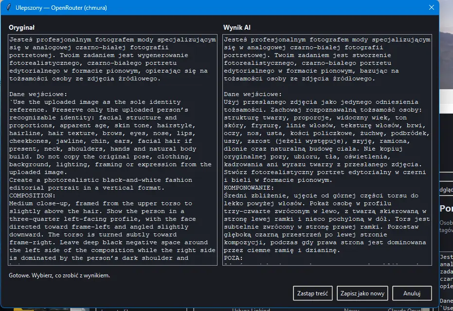 Porównanie oryginału z wynikiem AI